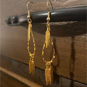 Vintage gold feather dangle earrings